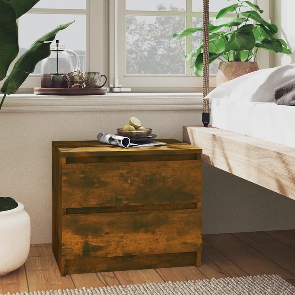 Bedside Table - BOLTON 2 Piece Nightstand Smoked Oak 50cm