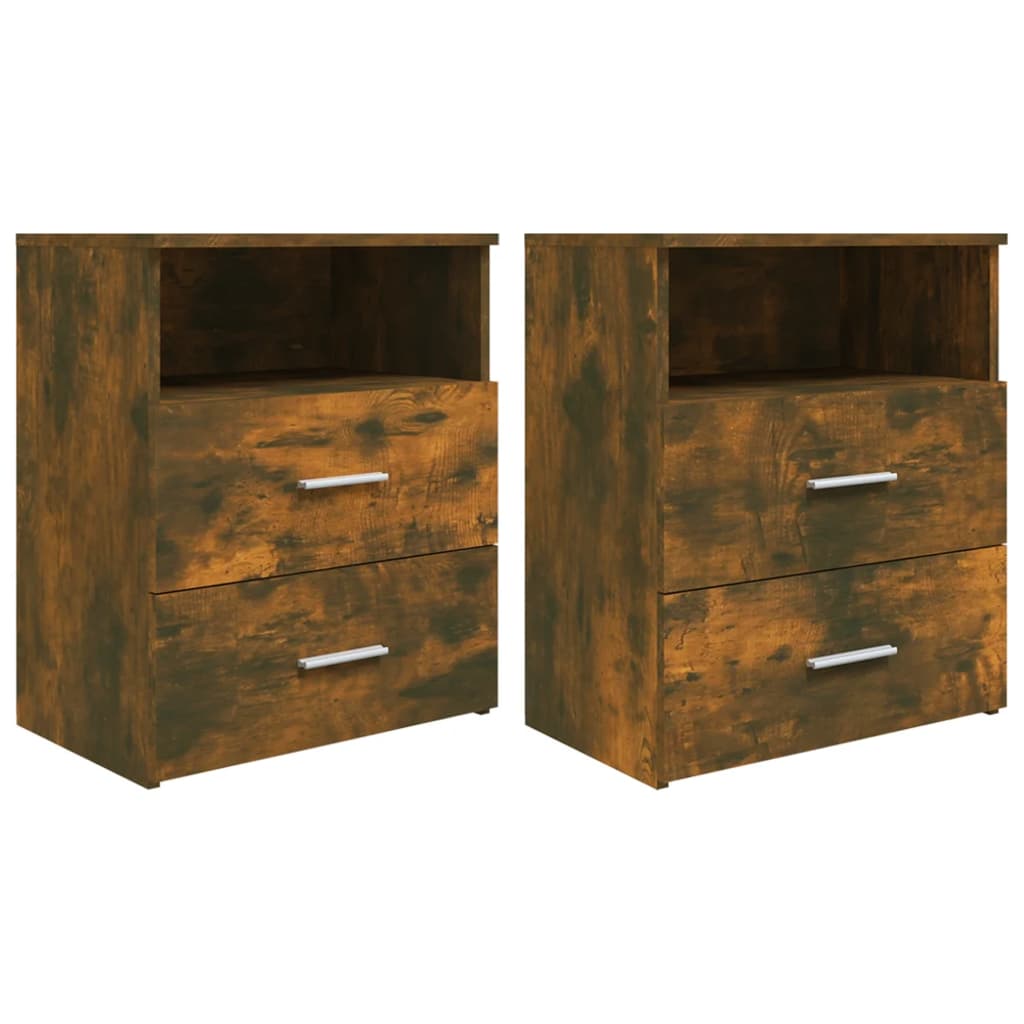 Bedside Table - CHELSEA 2 Piece Nightstand Smoked Oak 50cm