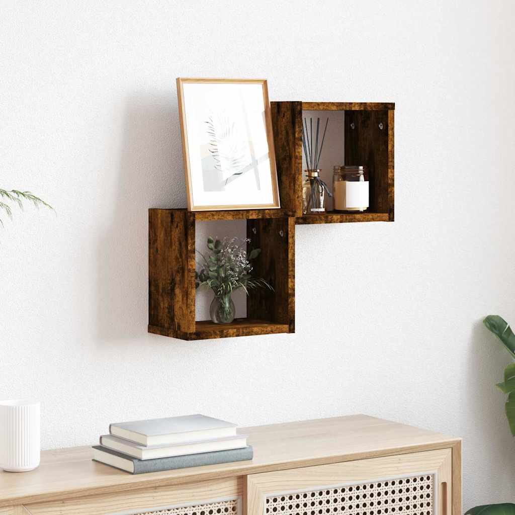 Wall Cube Shelves 2 pcs Smoked Oak 26x15x26 cm Engineered Wood