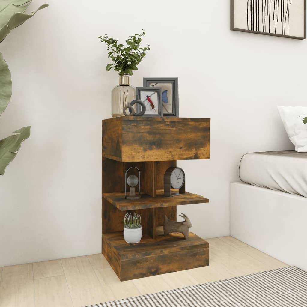 Bedside Table - NANAIMO 2 Piece Nightstand Smoked Oak 40cm
