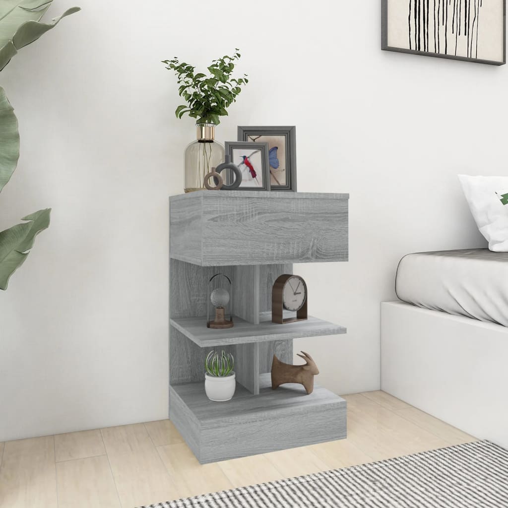Bedside Table - NANAIMO 2 Piece Nightstand Grey Sonoma 40cm