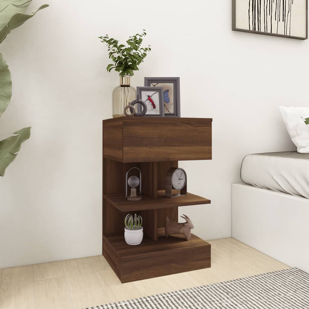 Bedside Table - NANAIMO Nightstand Brown Oak 40cm
