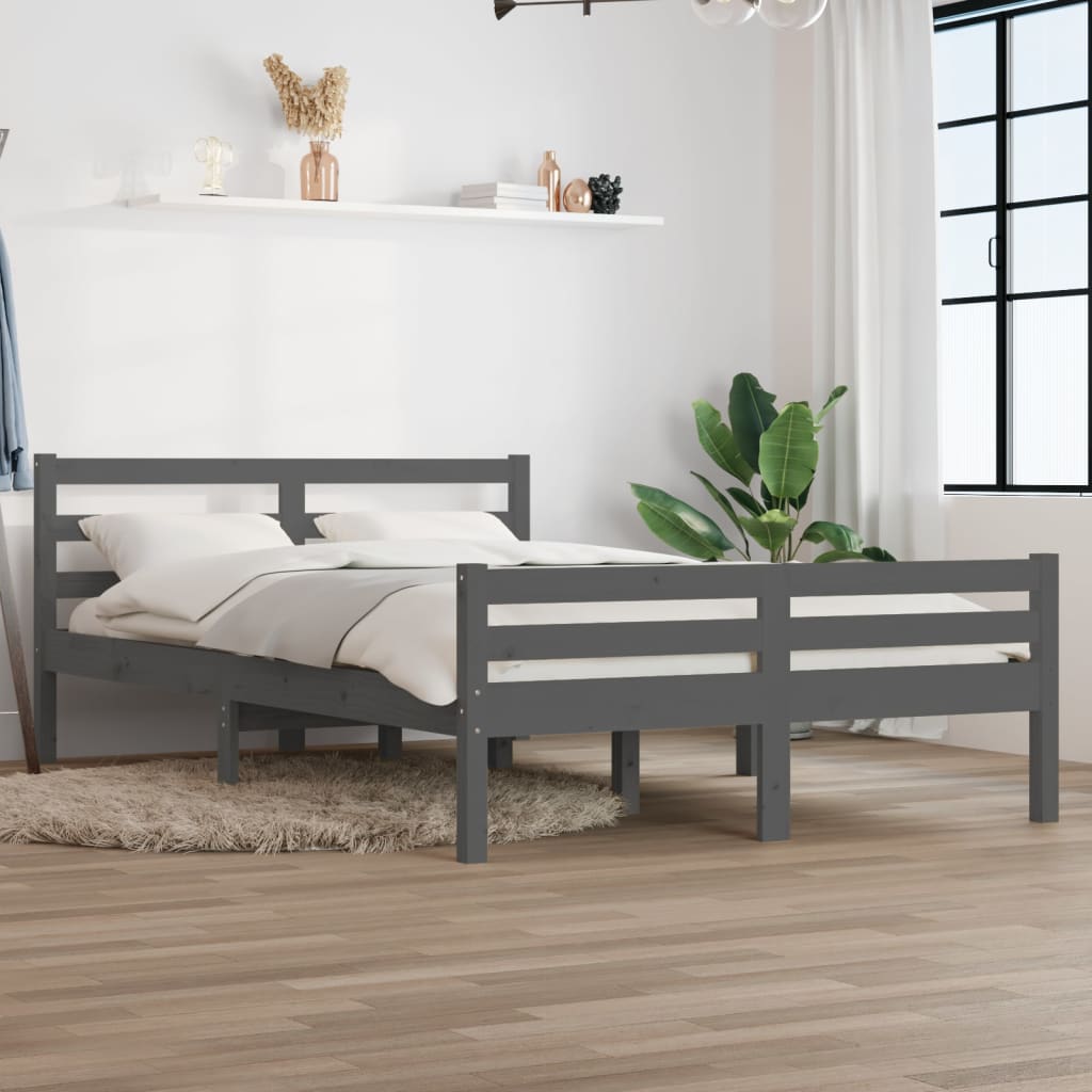 Bed Frame Grey Solid Wood 140x190 cm