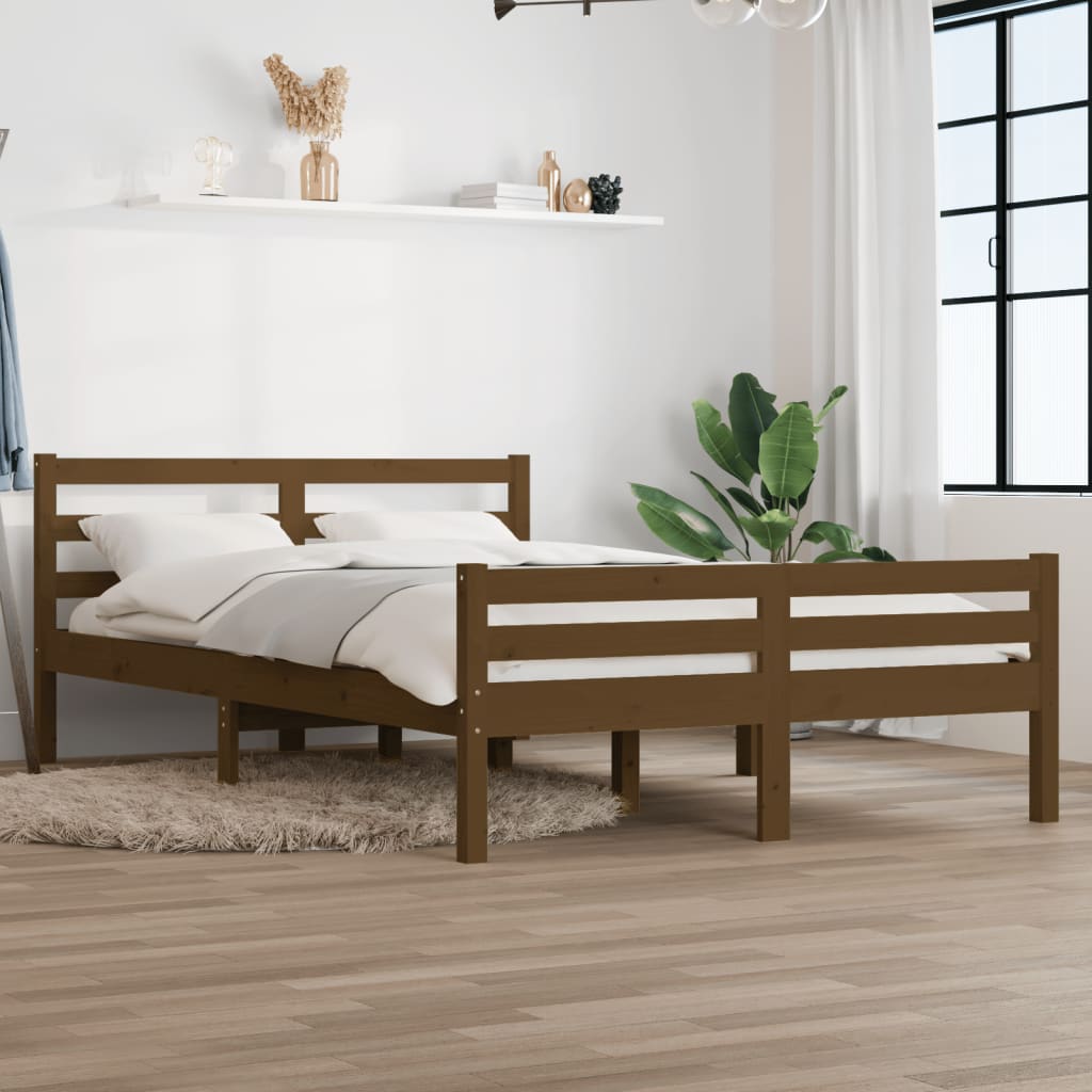 Bed Frame Honey Brown Solid Wood 140x190 cm