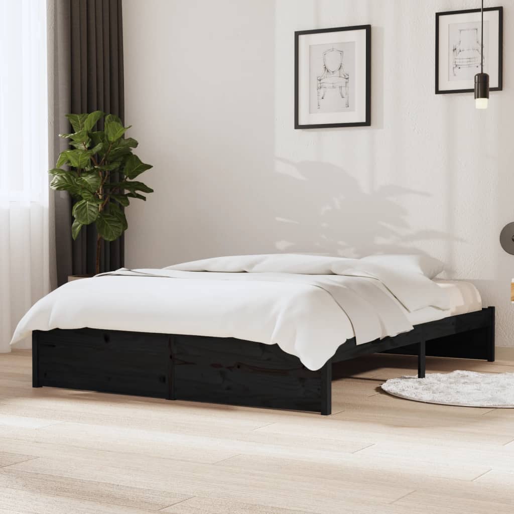 Bed Frame Black Solid Wood 140x190 cm