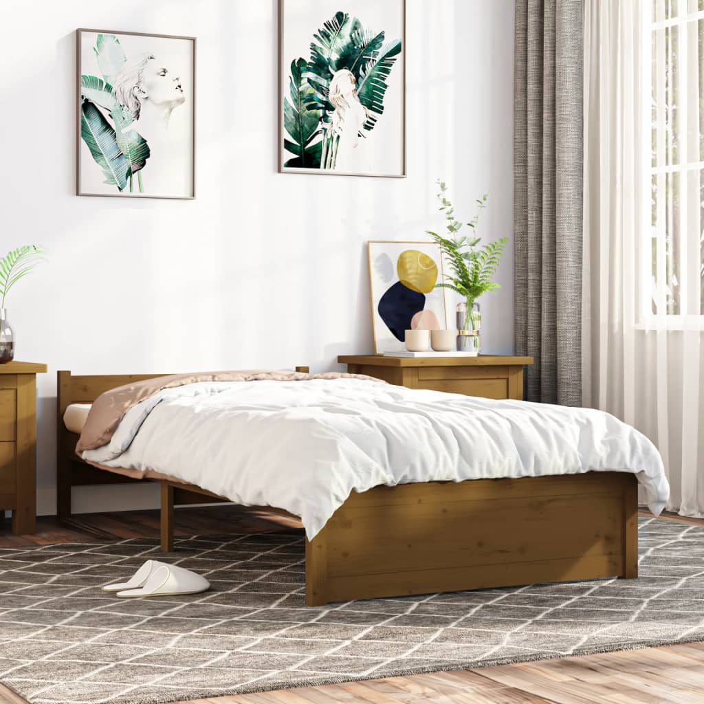 Bed Frame Honey Brown Solid Wood 75x190 cm Small Single