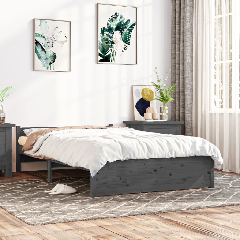 Bed Frame Grey Solid Wood 135x190 cm Double