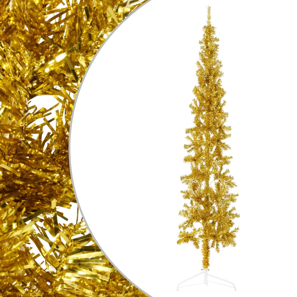 Lauxe Slim Artificial Half Christmas Tree Stand Gold 240cm