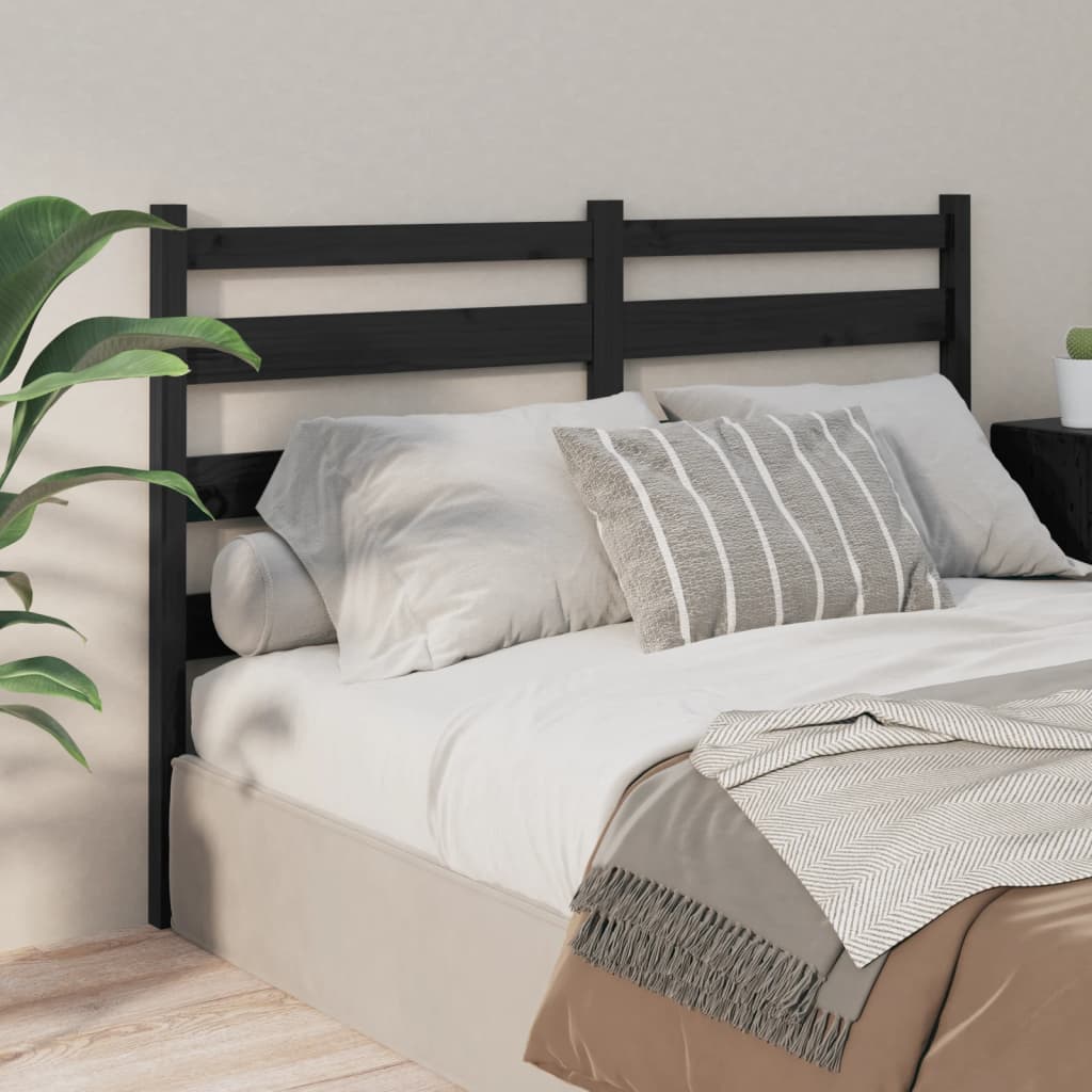 Bed Headboard Black 146x4x100cm Solid Wood Pine