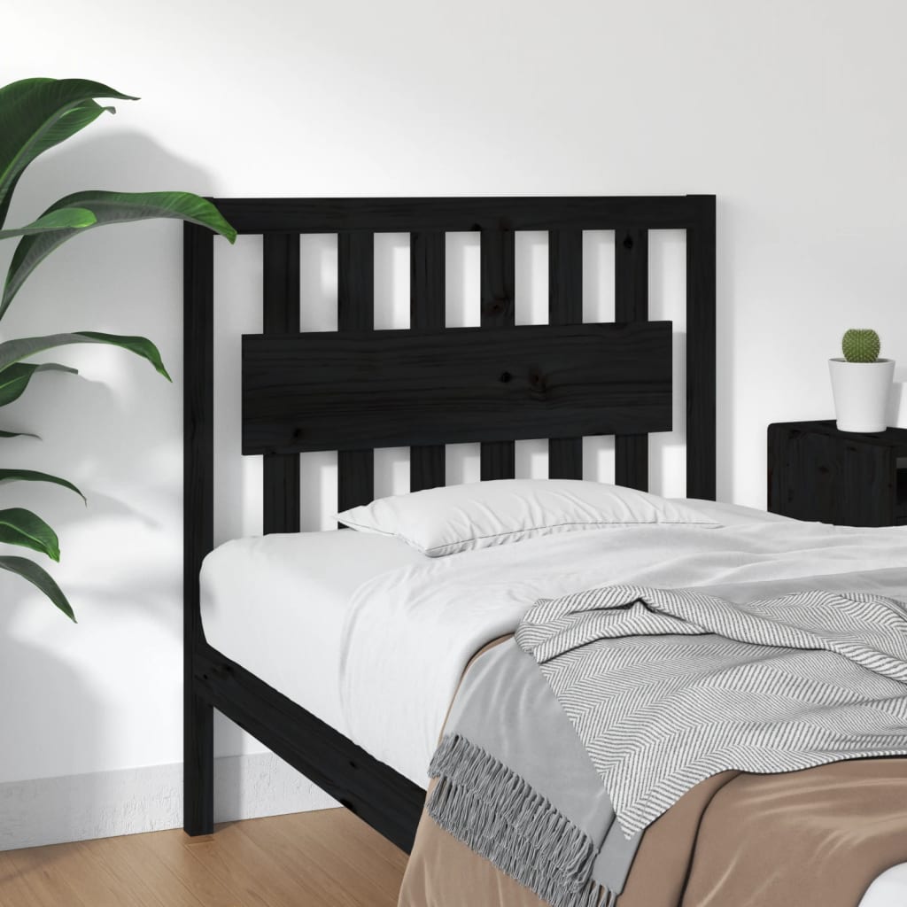 Bed Headboard Black 95.5x4x100cm Solid Wood Pine