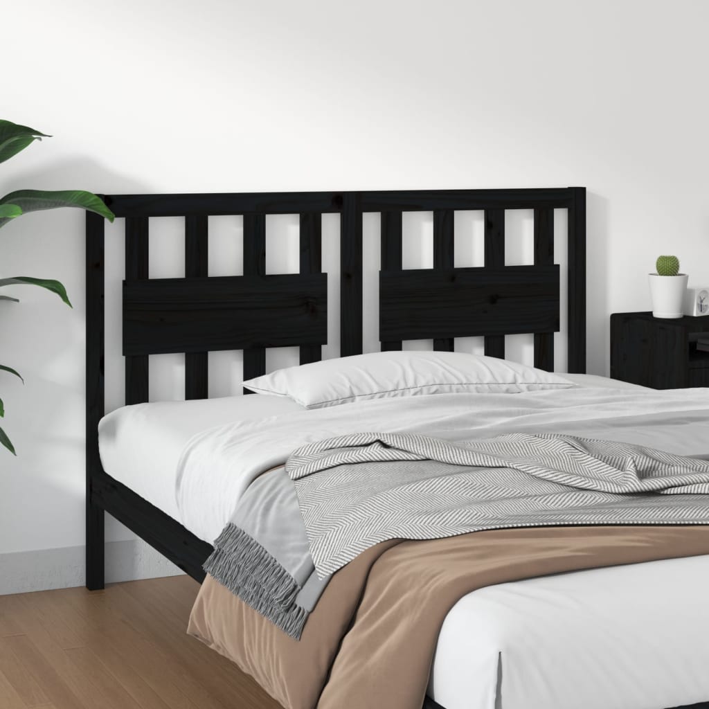 Bed Headboard Black 125.5x4x100 cm Solid Wood Pine