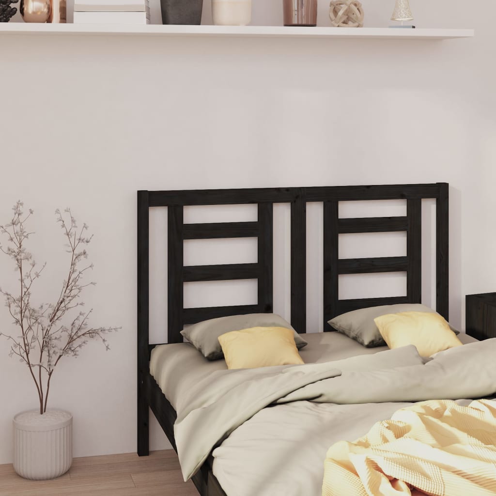 Bed Headboard Black 146x4x100cm Solid Wood Pine