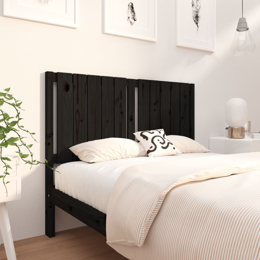 Bed Headboard Black 125.5x4x100cm Solid Wood Pine