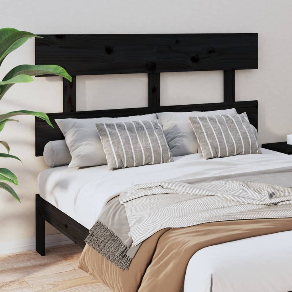 Bed Headboard Black 144x3x81cm Solid Wood Pine