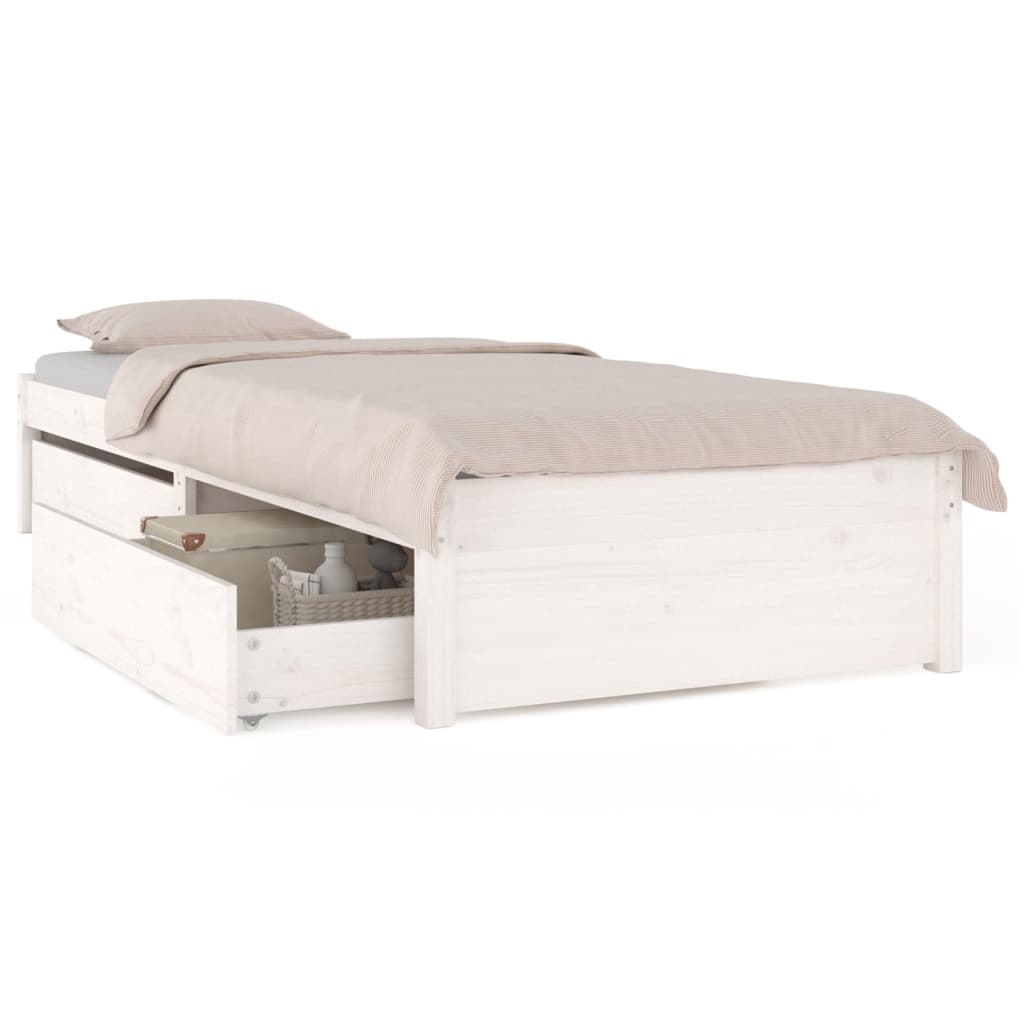 Bed Frame with Drawers White 75x190 cm 2FT6 Small Single