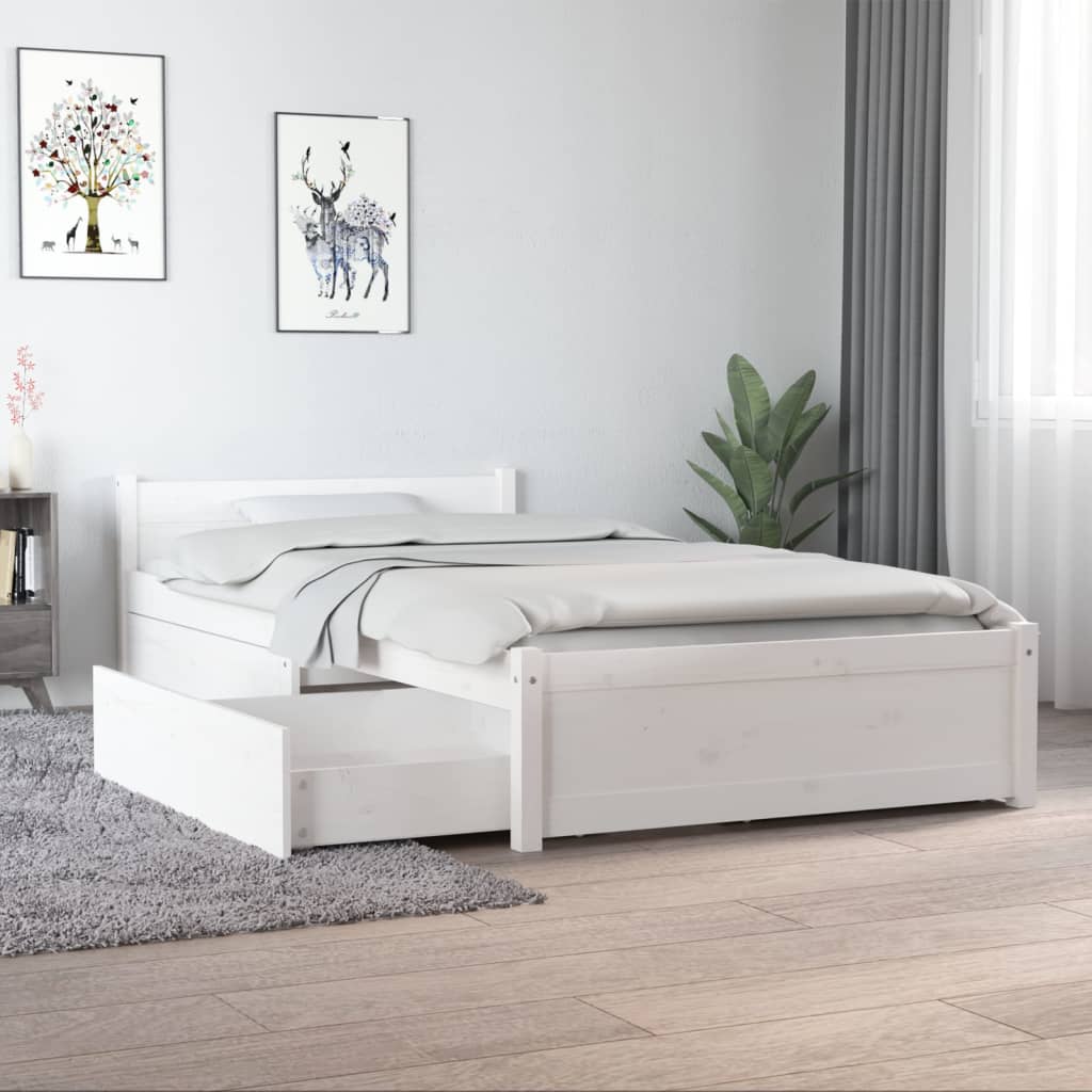 Bed Frame with Drawers White 90x190 cm Single