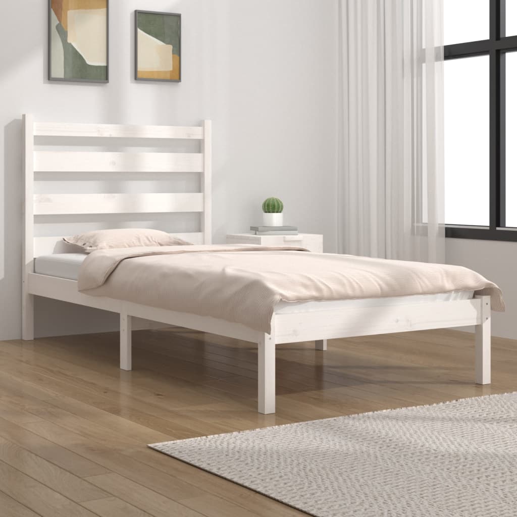 Bed Frame White Solid Wood Pine 100x200 cm