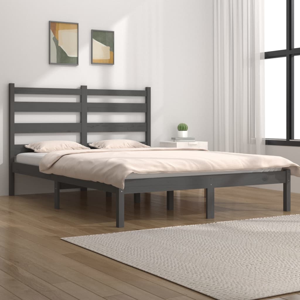 Bed Frame Grey Solid Wood Pine 200x200 cm