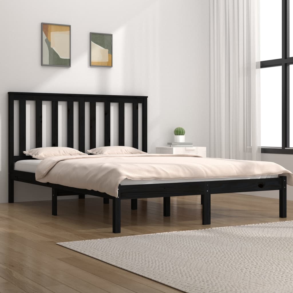 Bed Frame Black Solid Wood Pine 200x200 cm