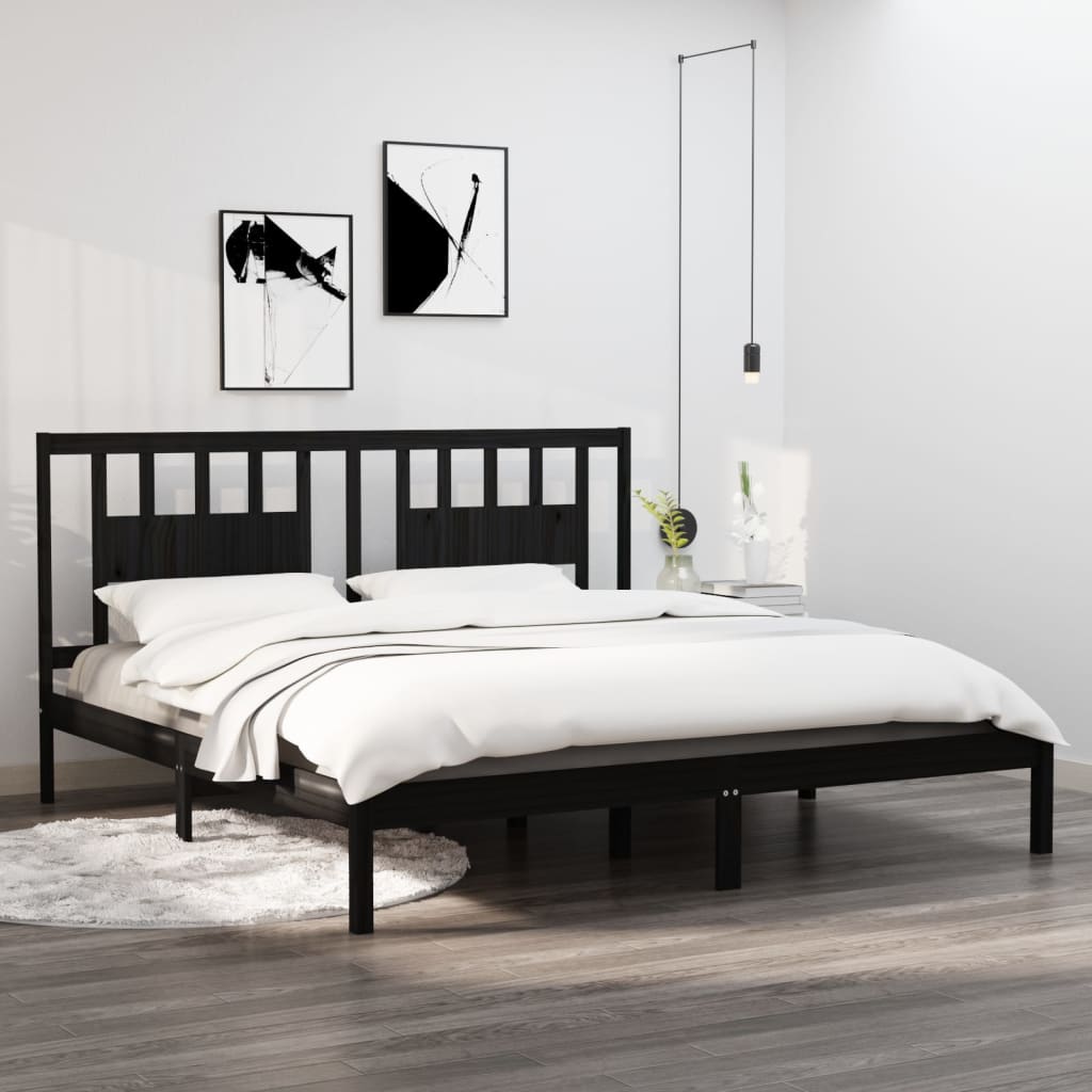 Bed Frame Black Solid Wood Pine 200x200 cm
