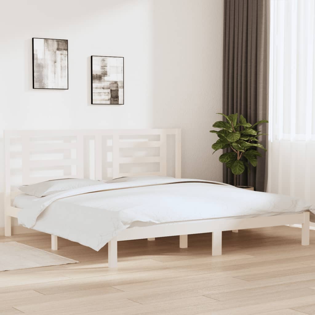Bed Frame White Solid Wood Pine 200x200 cm