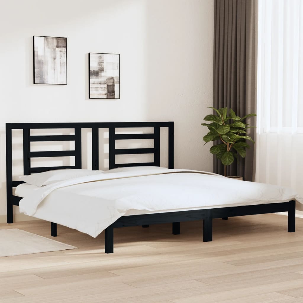 Bed Frame Black Solid Wood Pine 200x200 cm