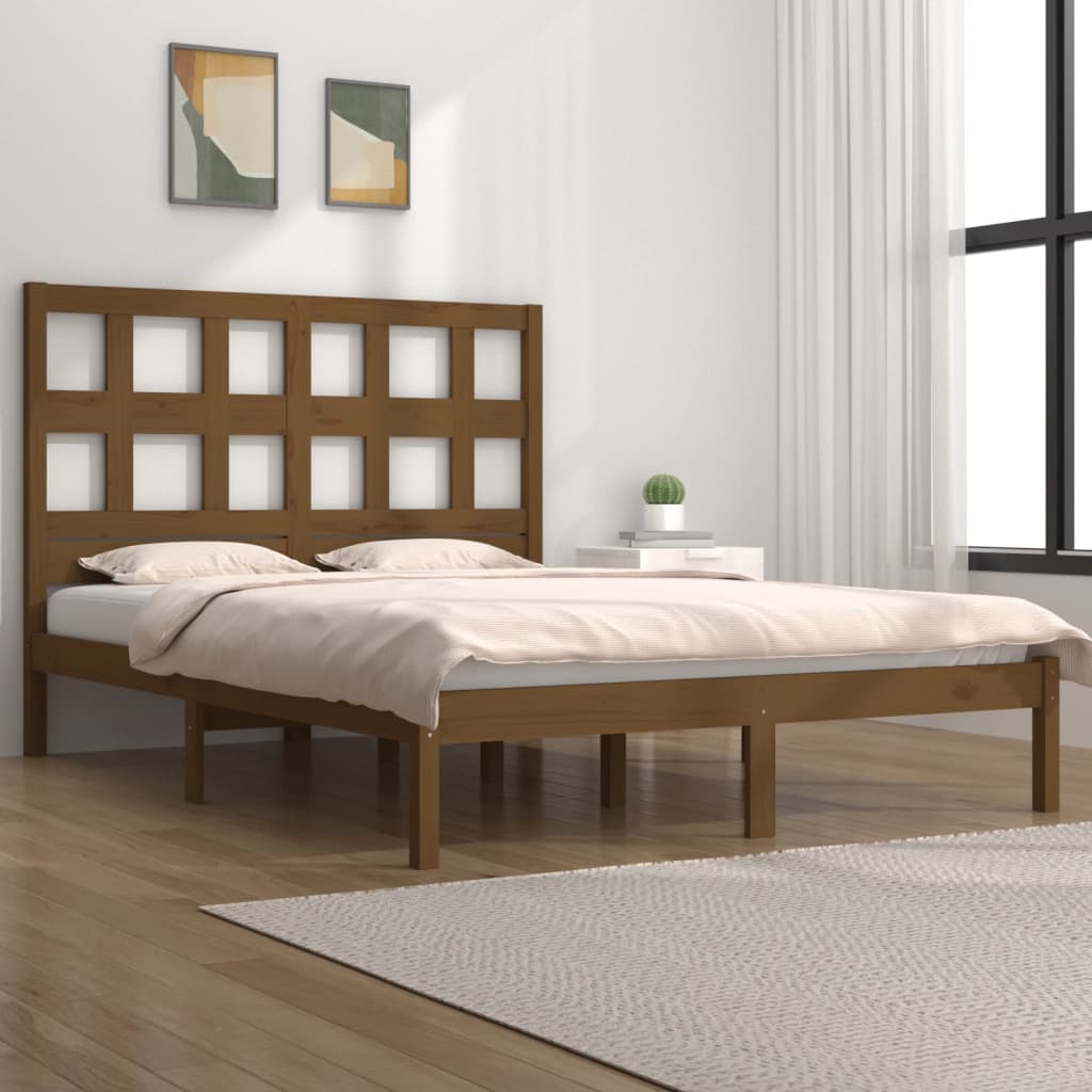 Bed Frame Honey Brown Solid Wood Pine 200x200 cm