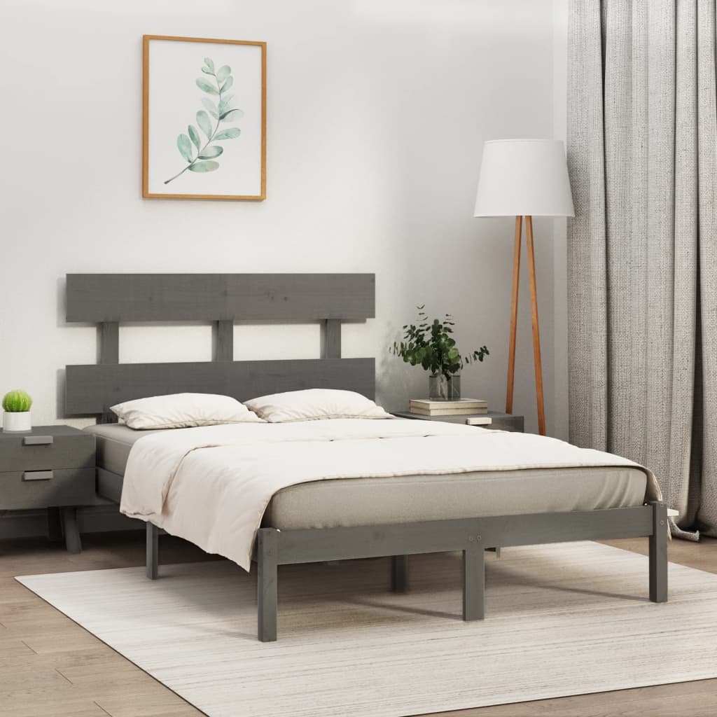 Bed Frame Grey Solid Wood 200x200 cm