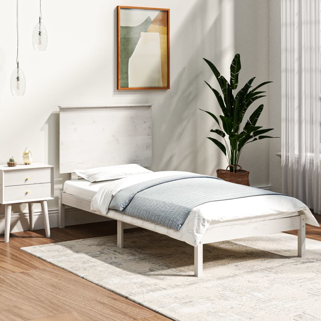 Bed Frame White Solid Wood Pine 90x200 cm
