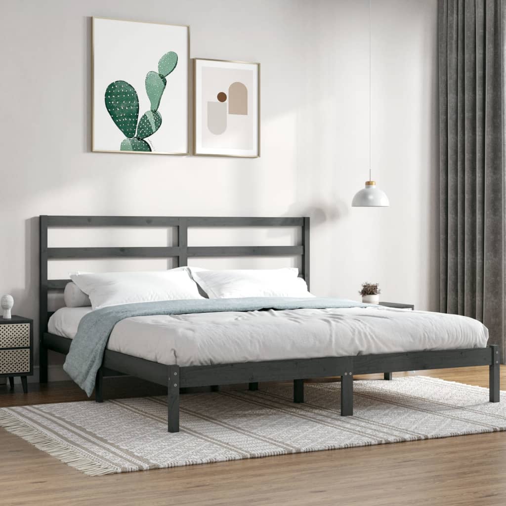 Bed Frame Grey Solid Wood Pine 200x200 cm