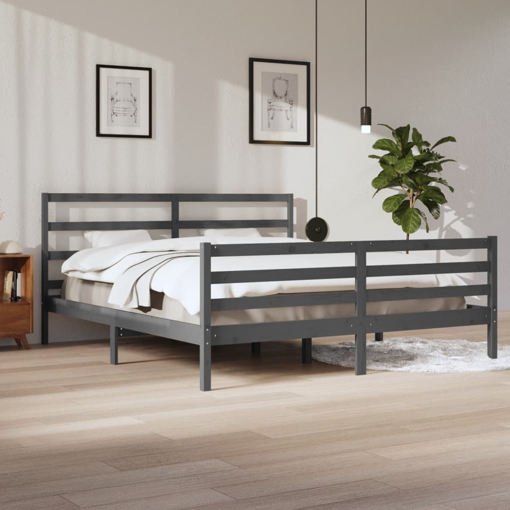Bed Frame Grey Solid Wood Pine 200x200 cm