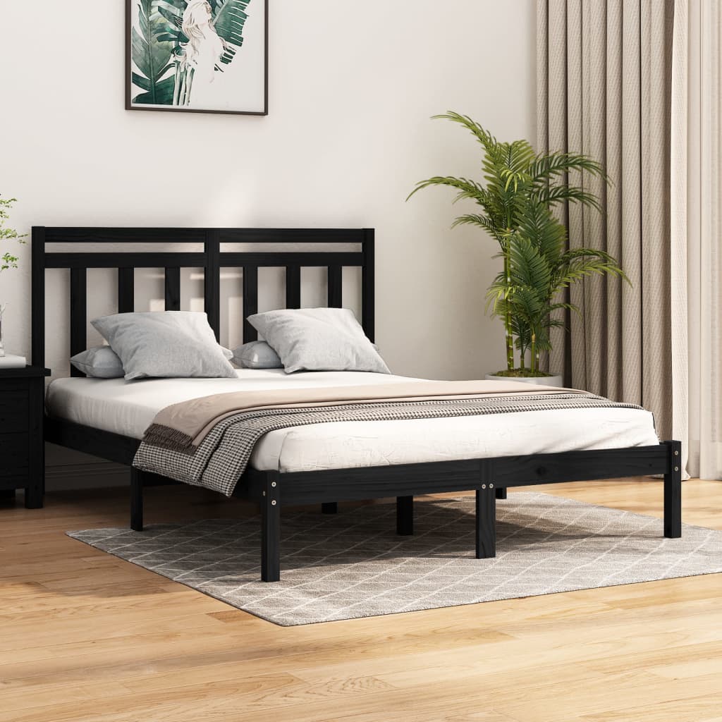 Bed Frame Black Solid Wood 150x200 cm King Size