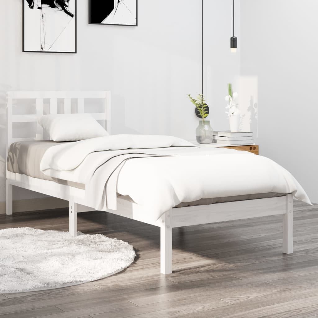 Bed Frame White Solid Wood 100x200 cm