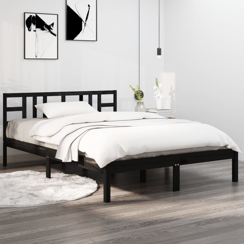 Bed Frame Black Solid Wood 200x200 cm