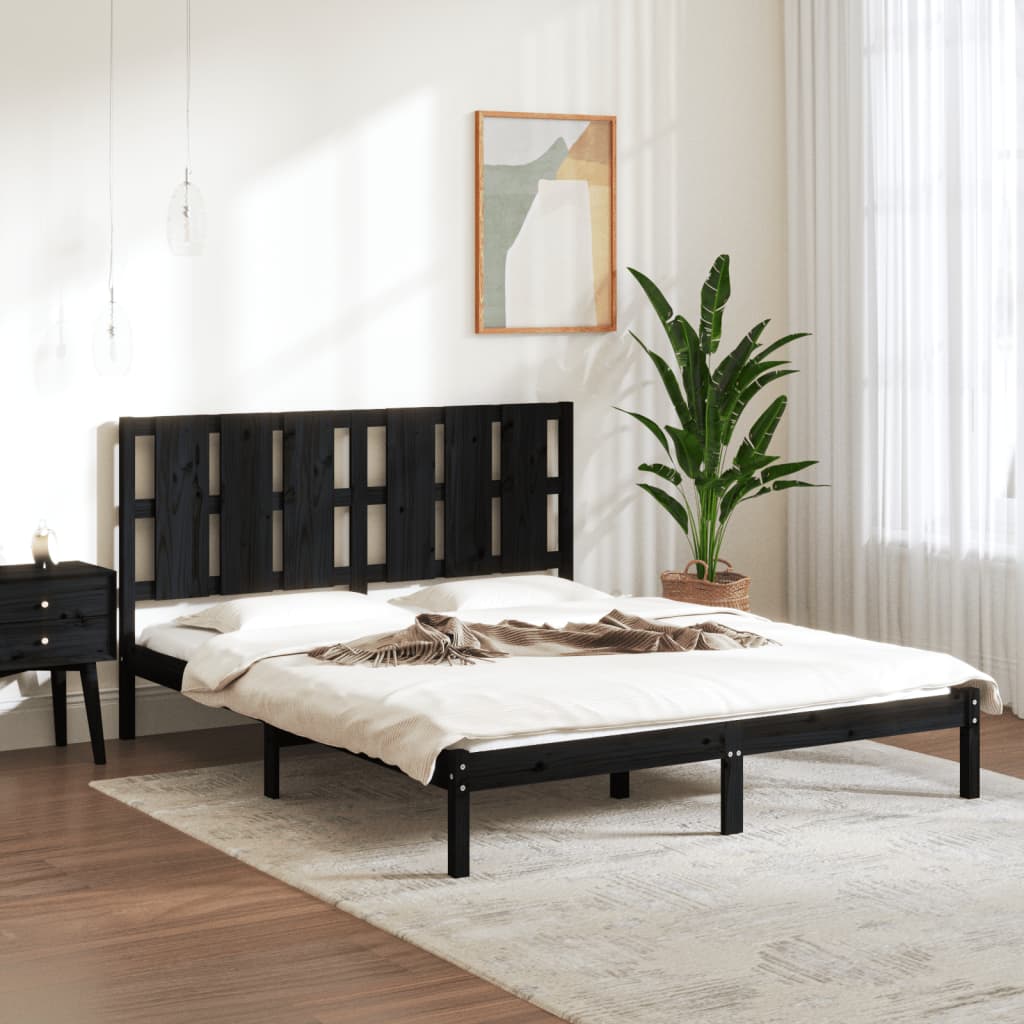 Bed Frame Black Solid Wood 150x200 cm King Size