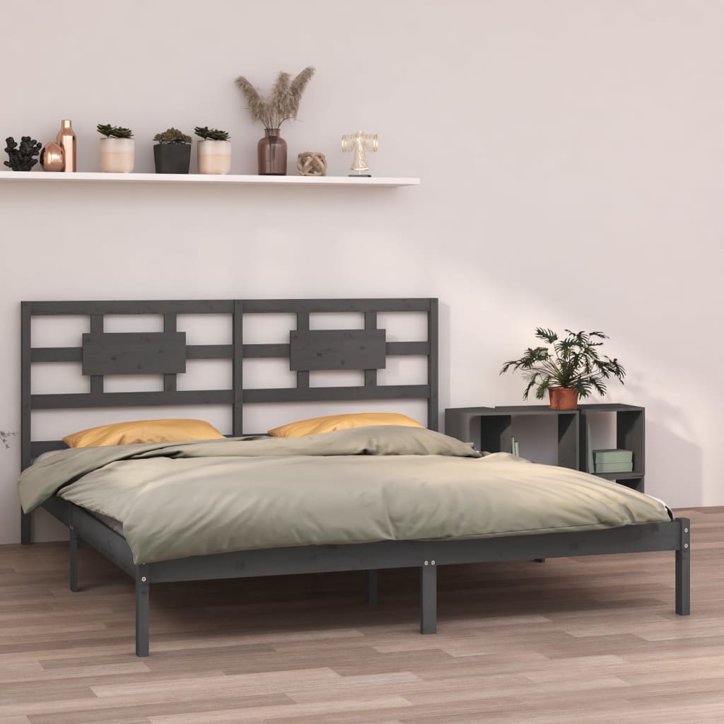 Bed Frame Grey Solid Wood 200x200 cm