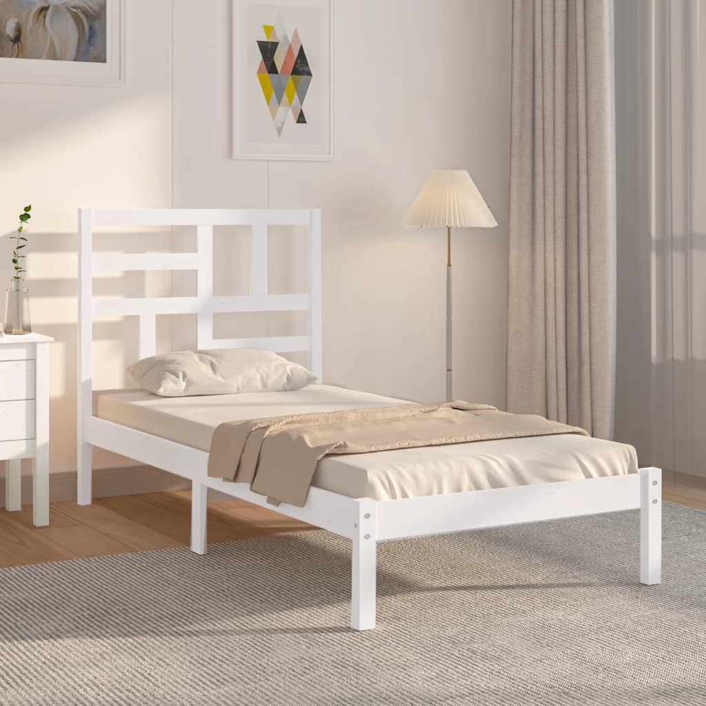 Bed Frame White Solid Wood 90x200 cm