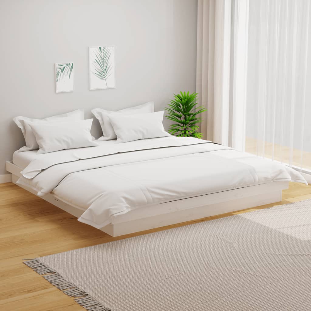 Bed Frame White Solid Wood Pine 200x200 cm
