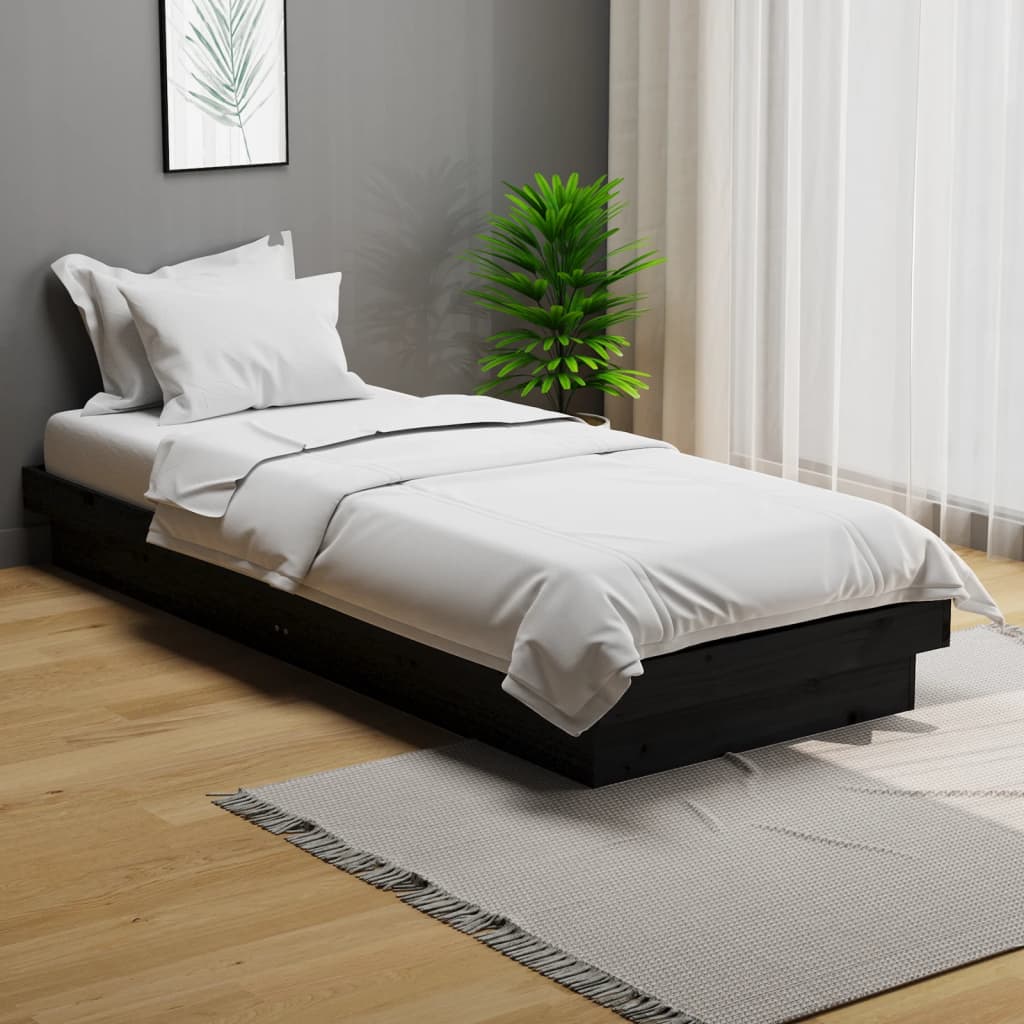 Bed Frame Black Solid Wood 75x190 cm Small Single