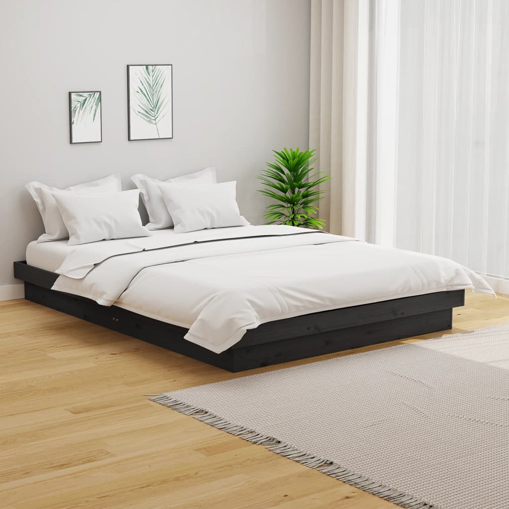 Bed Frame Grey Solid Wood Pine 140x190 cm