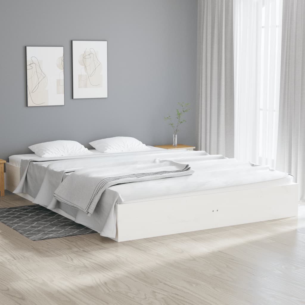 Bed Frame White Solid Wood 150x200 cm King Size