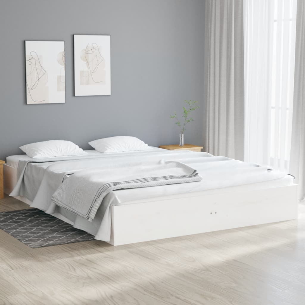 Bed Frame White Solid Wood 140x190 cm