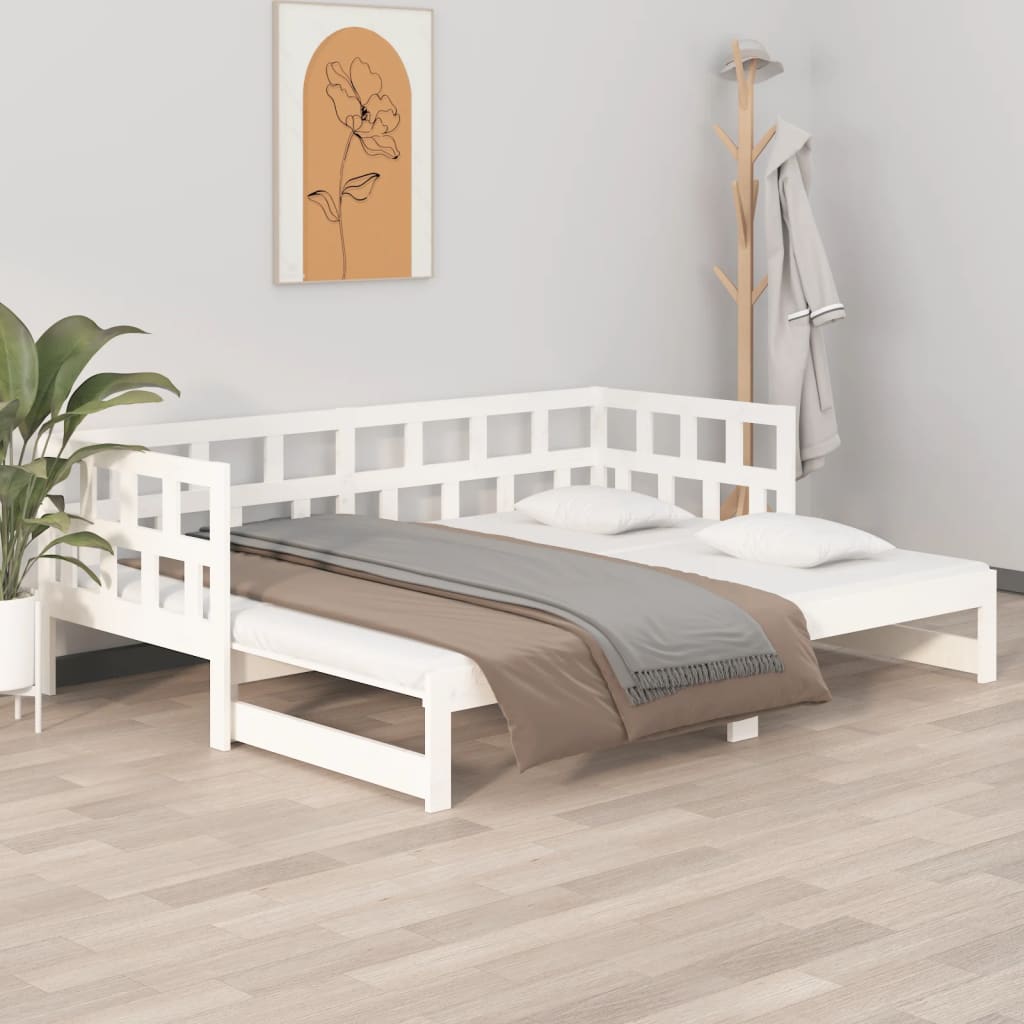 Pull-out Day Bed White Solid Wood Pine 2x(90x200) cm