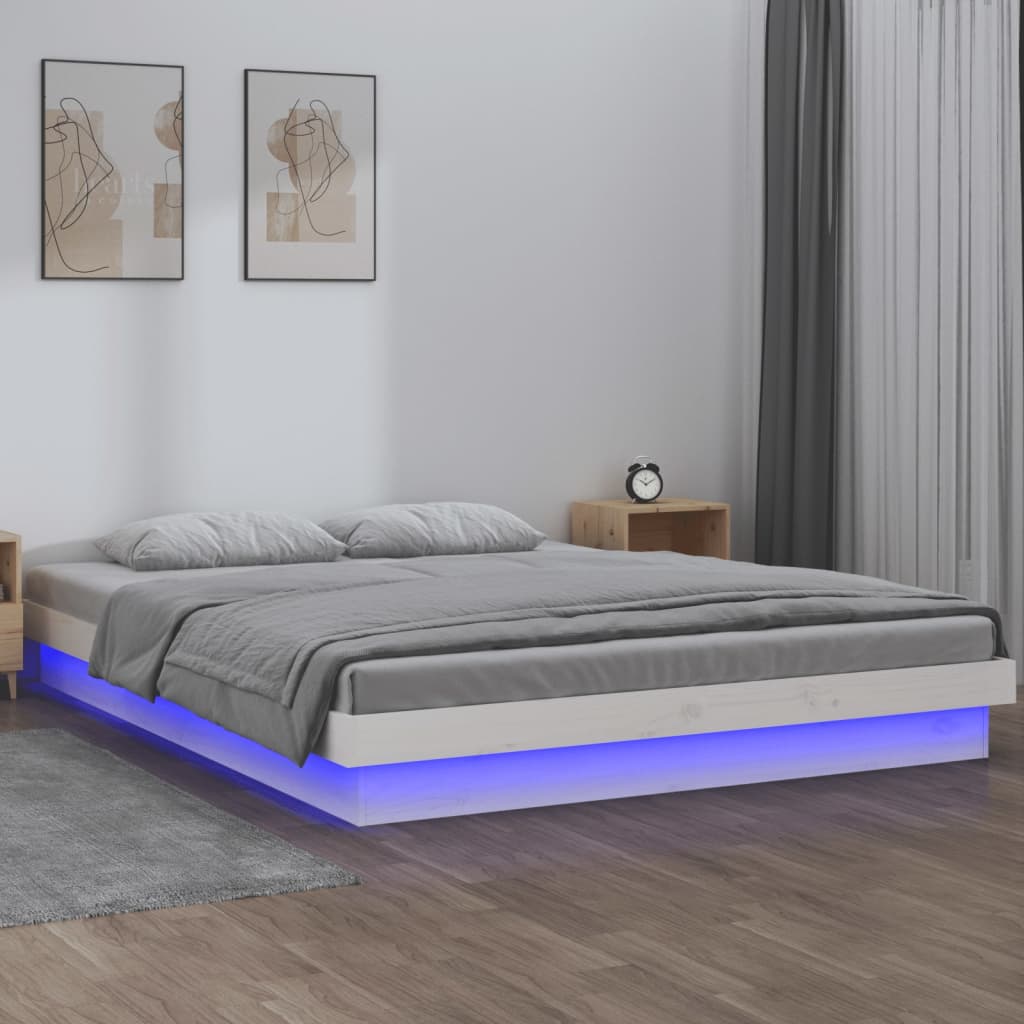 LED Bed Frame White 120x200 cm Solid Wood