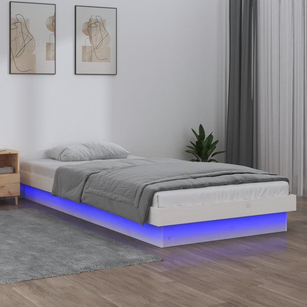 LED Bed Frame White 90x190 cm Single Solid Wood
