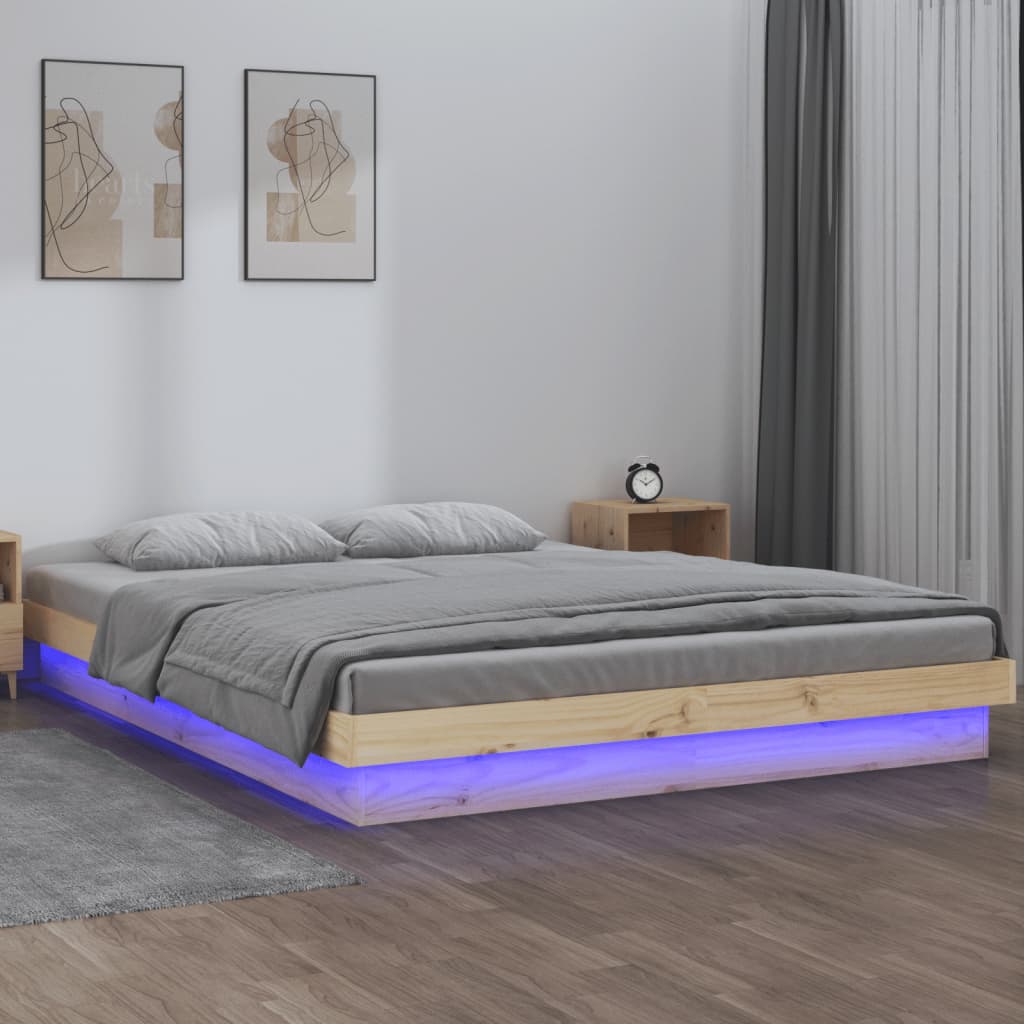 LED Bed Frame 135x190 cm Double Solid Wood