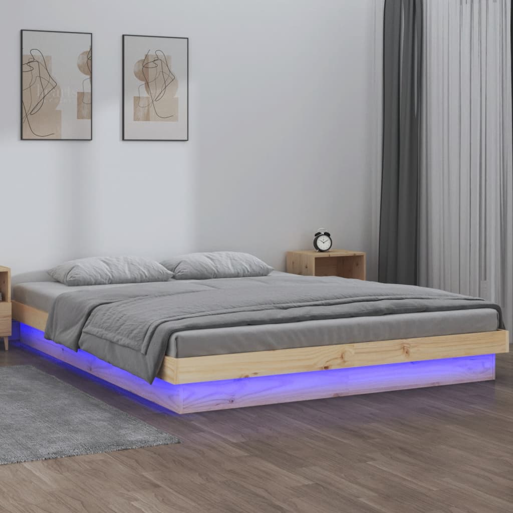 LED Bed Frame 140x190 cm Solid Wood