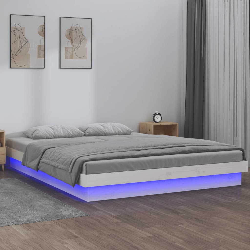 LED Bed Frame White 140x190 cm Solid Wood
