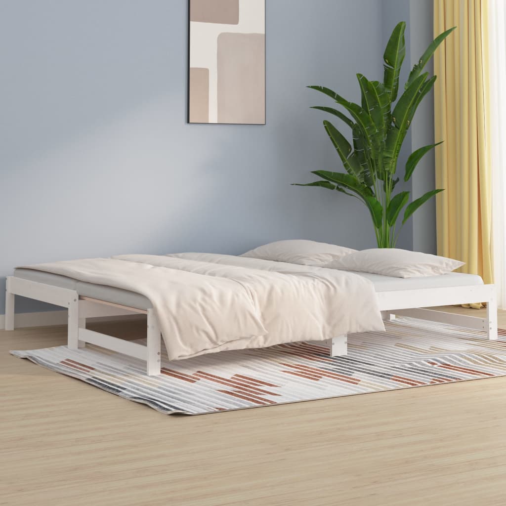Pull-out Day Bed White 2x(80x200) cm Solid Wood Pine