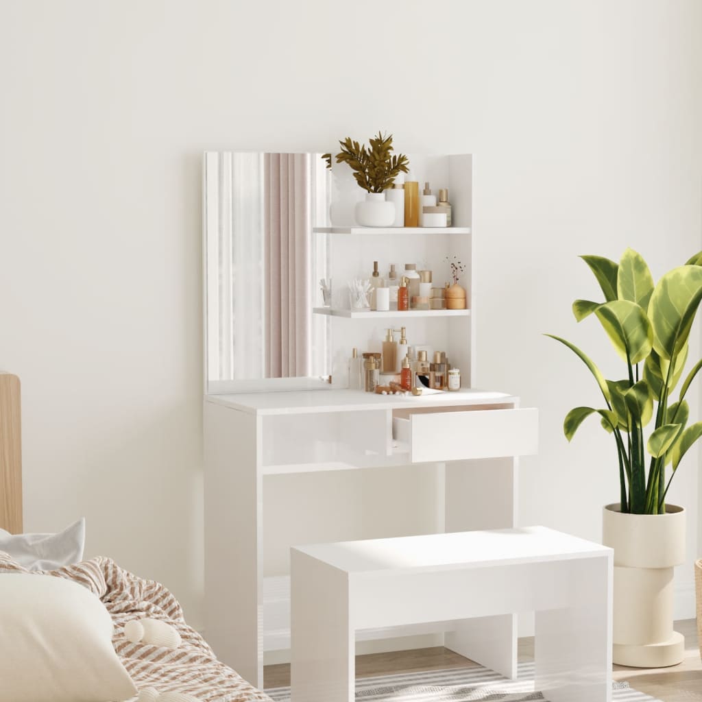 Dressing Table - SHENY Dresser High Gloss White 74.5cm